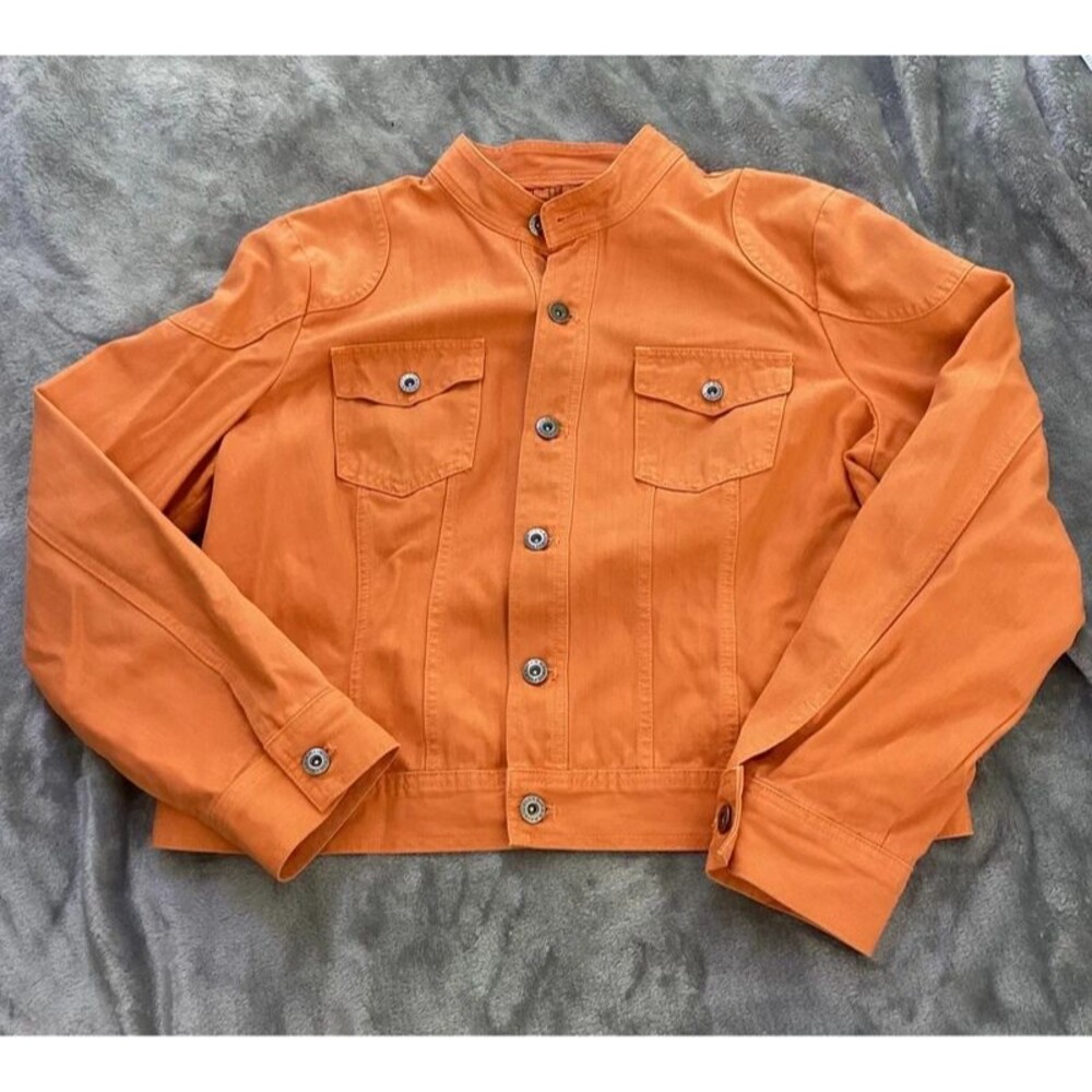 Tommy Hilfiger Orange Denim Button Up Jacket Size XL Vintage